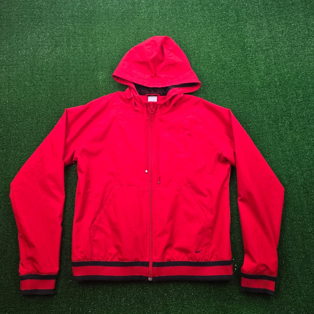 Nike Jacket Youth XL Mens Small Red Y2K Full Zip Hooded Athletic Training Casual